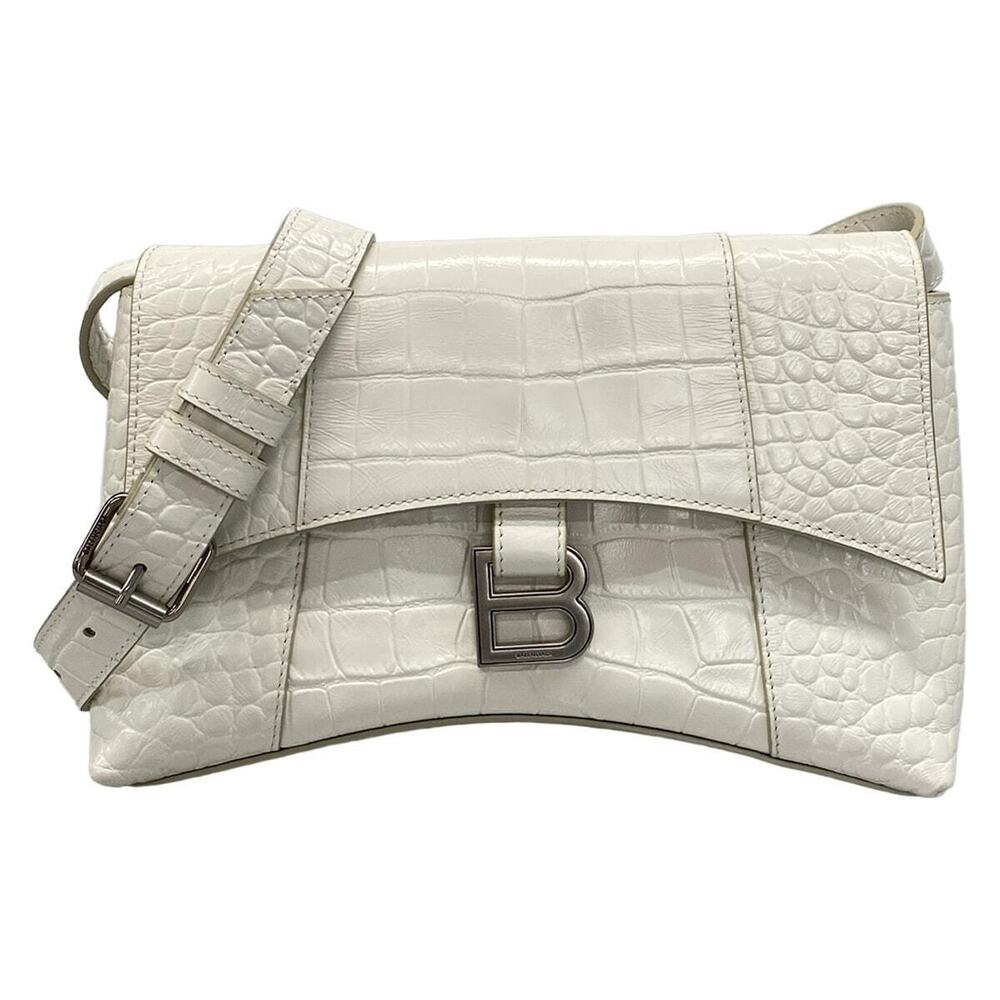 BALENCIAGA DOWNTOWN XS Shoulder Bag Embossed Leather White